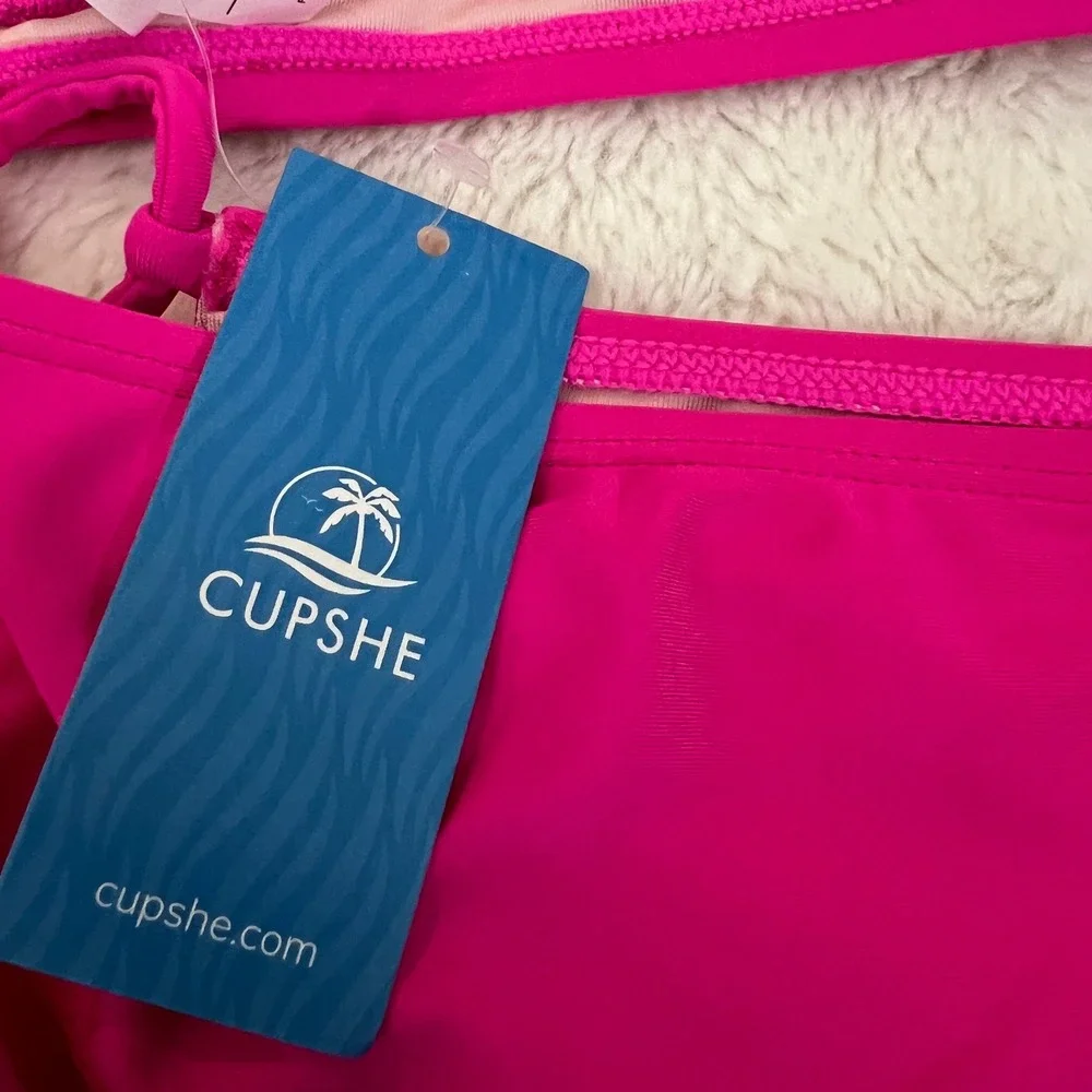 Cupshe‎ Women's Fuchsia Pink Bikini Set High Waisted Side Tie Size Large NWT